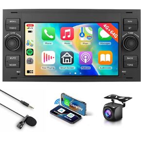 4G+64G Car Radio Stereo for Ford Transit Focus Fusion Escape C-MAX Fiesta Connect with Wireless CarPlay Android Auto,7 Inch IPS Touch Screen Android 13 GPS WiFi Bluetooth DSP Audio