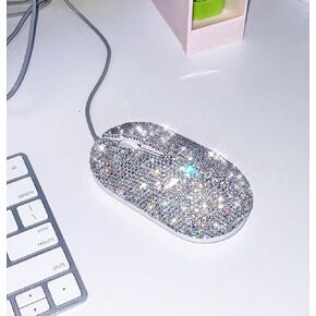 Tishaa Sparkling Rhinestone Wired Mouse-Mouse Crystal Mouse للمكتب ، للنساء ، ديكور المكاتب ، والملحقات البراقة (أبيض جديد)