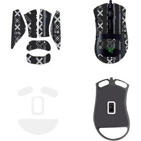 Mouse Grip Tape Full Coverage for Razer DeathAdder V2 Mini, Self-Adhesive Sweat-Resistant Professional Mice Upgrade Kit,Mouse Feet Skates(Foot pad + Black Mouse Grip Tape)