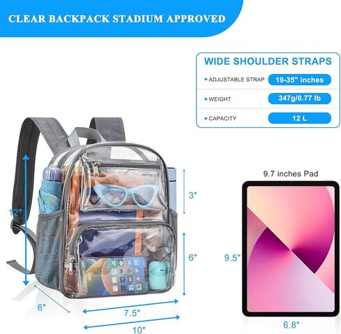 Bagenius Clear Backpack for Stadium Events 12x6x12 Clear Bag for Sports Concerts Work Travel, Grey in Kuwait