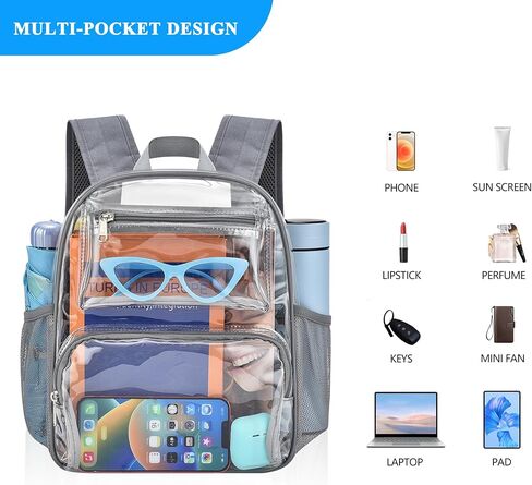 Bagenius Clear Backpack for Stadium Events 12x6x12 Clear Bag for Sports Concerts Work Travel, Grey in Kuwait