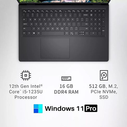 Dell Inspiron 15 3520 Touchscreen Laptop, Intel 10-Core i5-1235U(Up to 4.4GHz), 15.6" FHD Business Laptop, 16 GB RAM, 512 GB SSD, Windows 11 Pro, Microsoft Office Pro Lifetime License, 256 GB SD Card in Saudi Arabia