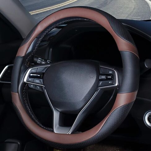 Universal 15 inch D-Type PU Leather Steering Wheel Cover, D-Type,Breathable, Anti-Slip, Odorless (Red-Black) in Saudi Arabia
