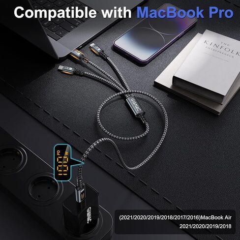 100W USB C Multi Charging Cable with LED Display [2M] 3 in 1 Charging Cable with E-Mark Chip, USB C [100W]+Lightning[27W]+Micro[10W] for iPad Pro, iPad Mini, MacBook Pro/Air/iPhone14 13 12 11 in Saudi Arabia