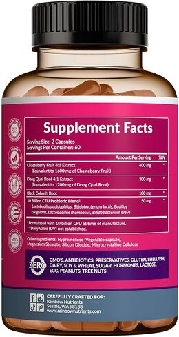 (2 Pack) Hormone Balance + Probiotics for Women (3450mg) Natural Relief for Menopause, Hot Flashes, PMS, Bloating | 4:1 Chasteberry, Dong Quai, Black Cohosh | Non GMO|240 V Capsules in Saudi Arabia