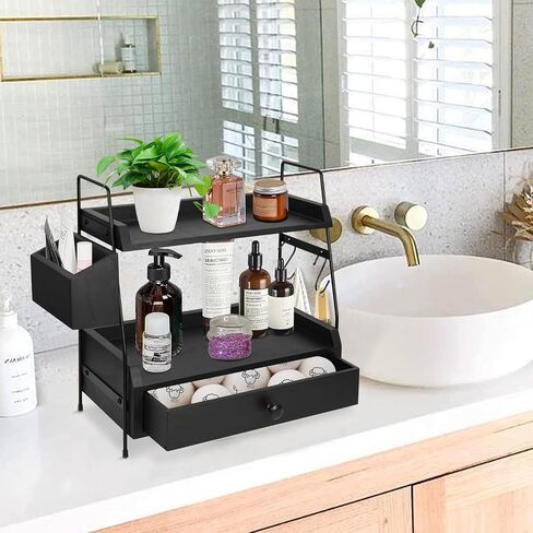 Coffee Bar Accessories and Organizer Countertop, Coffee Station Organizer 2 Tier Counter Shelf with Drawer, Condiment Storage Cup Lid Holder Countertop Shelf for Bathroom,Kitchen in Saudi Arabia
