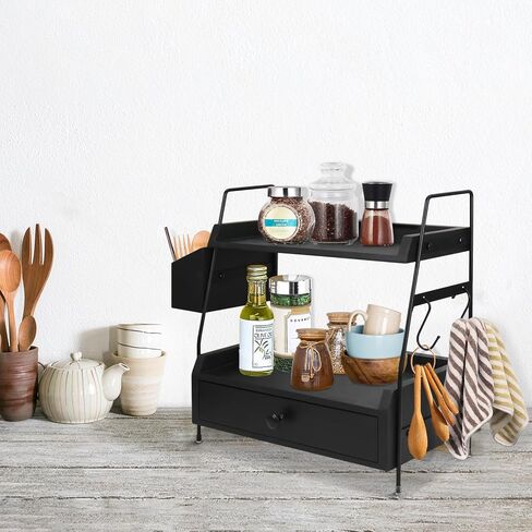 Coffee Bar Accessories and Organizer Countertop, Coffee Station Organizer 2 Tier Counter Shelf with Drawer, Condiment Storage Cup Lid Holder Countertop Shelf for Bathroom,Kitchen in Saudi Arabia