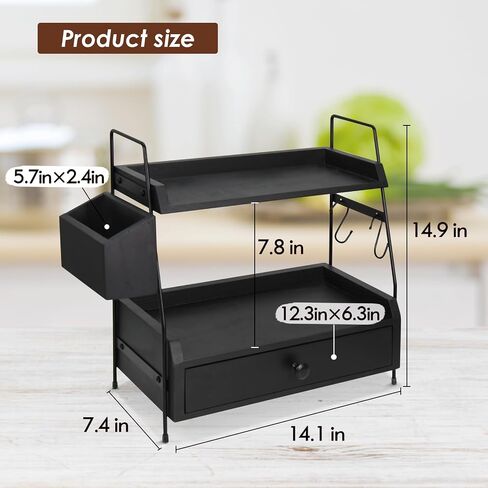 Coffee Bar Accessories and Organizer Countertop, Coffee Station Organizer 2 Tier Counter Shelf with Drawer, Condiment Storage Cup Lid Holder Countertop Shelf for Bathroom,Kitchen in Saudi Arabia
