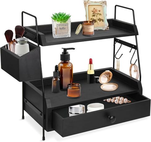 Coffee Bar Accessories and Organizer Countertop, Coffee Station Organizer 2 Tier Counter Shelf with Drawer, Condiment Storage Cup Lid Holder Countertop Shelf for Bathroom,Kitchen in Saudi Arabia