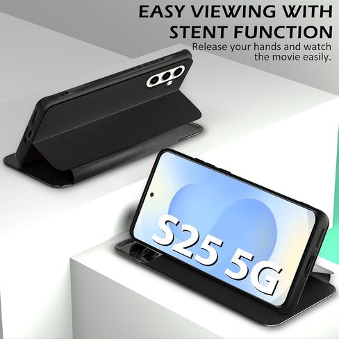 Migexxkj for Samsung Galaxy S25 Case Clear View S25 Case with Card Slot Kickstand Leather Flip Hard PC Shockproof Protective Phone Case Cover for Samsung Galaxy S25 5G (Black) in Saudi Arabia