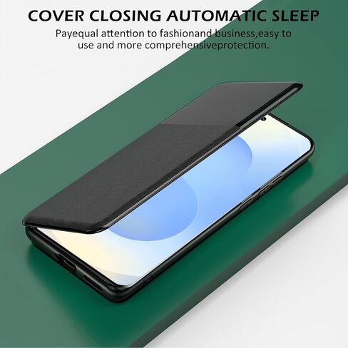 Migexxkj for Samsung Galaxy S25 Case Clear View S25 Case with Card Slot Kickstand Leather Flip Hard PC Shockproof Protective Phone Case Cover for Samsung Galaxy S25 5G (Black) in Saudi Arabia