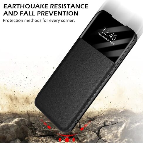 Migexxkj for Samsung Galaxy S25 Case Clear View S25 Case with Card Slot Kickstand Leather Flip Hard PC Shockproof Protective Phone Case Cover for Samsung Galaxy S25 5G (Black) in Saudi Arabia