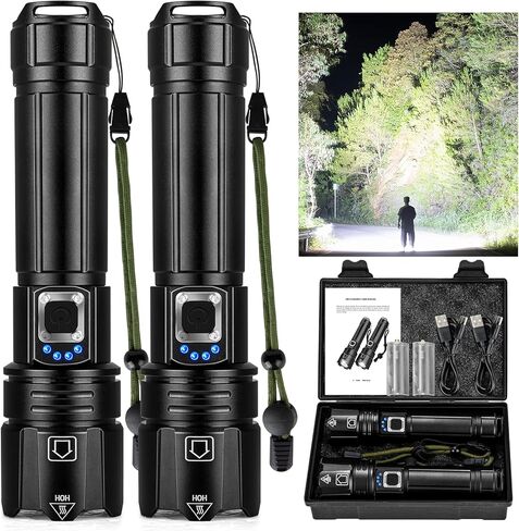 Flashlights High Lumens 2Packs, 990,000 Lumens Rechargeable Super Bright Flashlight with 5 Modes, 12H Running Time, Powerful LED Flashlights for Home and Camping, IPX6 Waterproof Flash Light in Saudi Arabia