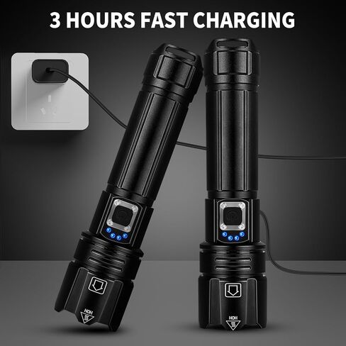 Flashlights High Lumens 2Packs, 990,000 Lumens Rechargeable Super Bright Flashlight with 5 Modes, 12H Running Time, Powerful LED Flashlights for Home and Camping, IPX6 Waterproof Flash Light in Saudi Arabia