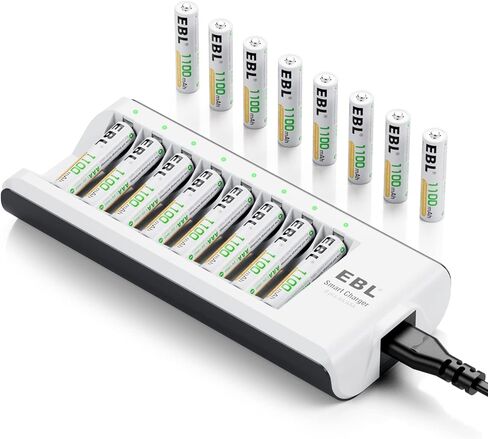 EBL AAA Rechargeable Batteries, 8 Pack Precharged AAA Batteries 1.2V 1100mAh with AA AAA Battery Charger in Saudi Arabia