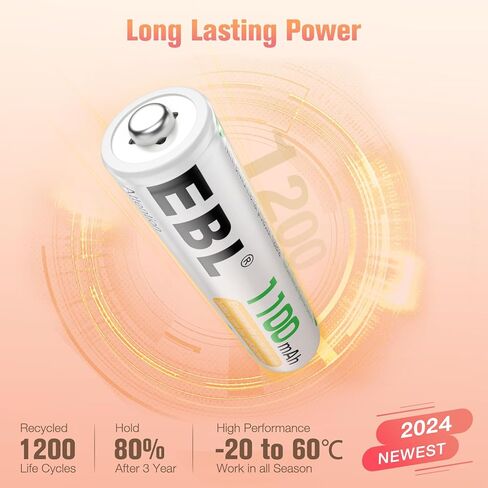 EBL AAA Rechargeable Batteries, 8 Pack Precharged AAA Batteries 1.2V 1100mAh with AA AAA Battery Charger in Saudi Arabia