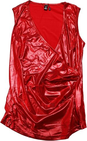 Allegra K Shiny Metallic Tank Top for Women's Christmas Sleeveless V Neck Holographic Club Party Wrap Shirt in Saudi Arabia