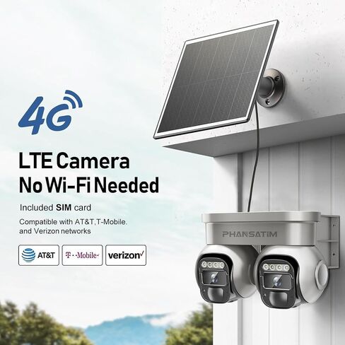 Non WiFi Security Solar Outdoor Camera Wireless,4G LTE Cellular Solar Powered Outside Cameras for Home Surveillance,Dual Lens 360 Video, PTZ Motion Detection Sensor, Built in SIM Card in Saudi Arabia