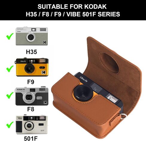 Camera Case for KODAK EKTAR H35 H35N/F8/F9/VIBE 501F Half Frame Film Camera, PU Leather Camera Case for KODAK Camera Carrying Protective Case with Shoulder Strap (No Camera) - Brown in Kuwait