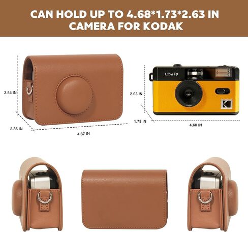 Camera Case for KODAK EKTAR H35 H35N/F8/F9/VIBE 501F Half Frame Film Camera, PU Leather Camera Case for KODAK Camera Carrying Protective Case with Shoulder Strap (No Camera) - Brown in Kuwait