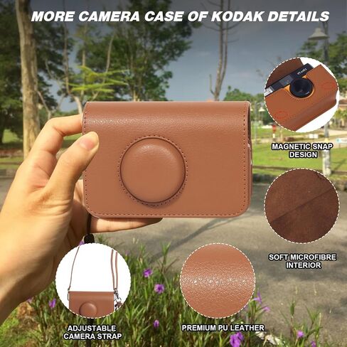 Camera Case for KODAK EKTAR H35 H35N/F8/F9/VIBE 501F Half Frame Film Camera, PU Leather Camera Case for KODAK Camera Carrying Protective Case with Shoulder Strap (No Camera) - Brown in Kuwait