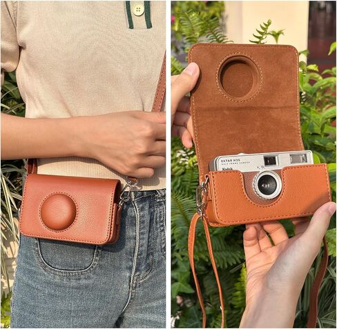 Camera Case for KODAK EKTAR H35 H35N/F8/F9/VIBE 501F Half Frame Film Camera, PU Leather Camera Case for KODAK Camera Carrying Protective Case with Shoulder Strap (No Camera) - Brown in Kuwait