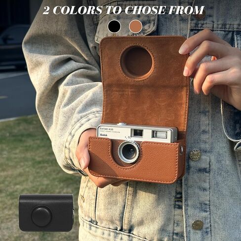 Camera Case for KODAK EKTAR H35 H35N/F8/F9/VIBE 501F Half Frame Film Camera, PU Leather Camera Case for KODAK Camera Carrying Protective Case with Shoulder Strap (No Camera) - Brown in Kuwait