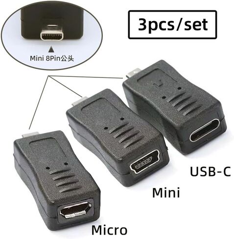 xiwai 3pcs/Set Type-C USB-C Mini Micro USB Female to Camera Mini 8P Power Data Transfer Adapter for Coolpix UC-E6 UC-E16 UC-E17 DSC-W DMC-S EX-Z in Kuwait