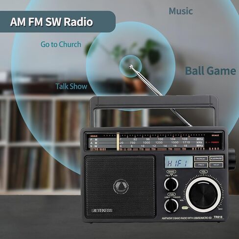 Retekess TR629 Portable Shortwave Radios, Digital Radio AM FM Plug in with DSP, Support Backlight LCD Display, Digital Tuning and Preset, USB, Micro SD, Clock, Recorder in Saudi Arabia