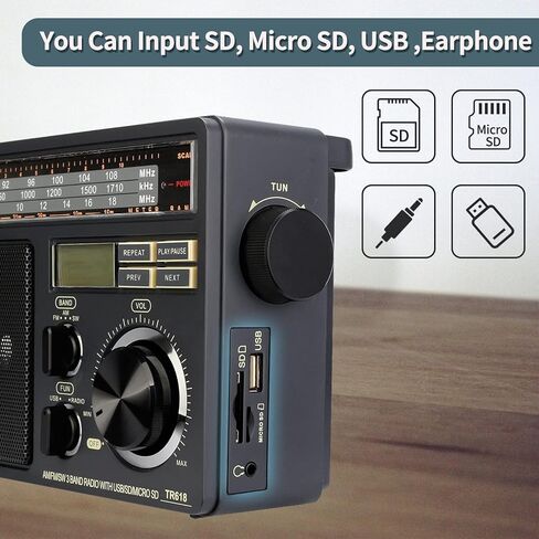 Retekess TR629 Portable Shortwave Radios, Digital Radio AM FM Plug in with DSP, Support Backlight LCD Display, Digital Tuning and Preset, USB, Micro SD, Clock, Recorder in Saudi Arabia