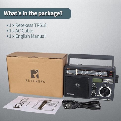 Retekess TR629 Portable Shortwave Radios, Digital Radio AM FM Plug in with DSP, Support Backlight LCD Display, Digital Tuning and Preset, USB, Micro SD, Clock, Recorder in Saudi Arabia