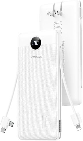 الشاحن المحمول VEGRAME POTERALE لـ iPhone مدمج في الكابلات وقابس الجدران ، 10000 مللي أمبير في الساعة شحن سريع شحن USB C ، حزمة بطارية أساسية متوافقة مع iPhone و iPad و Samsung More Devices (Black) in Kuwait