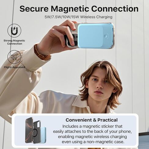 NOBIS Slim Magnetic Power Bank 5000mAh with Built-in Cable Wireless Portable Charger QC 3.0 22.5W PD Fast Charging USB C in/Out, for MagSafe Battery Pack for Phone 16 Android in Saudi Arabia