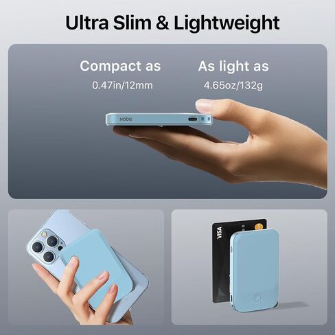 NOBIS Slim Magnetic Power Bank 5000mAh with Built-in Cable Wireless Portable Charger QC 3.0 22.5W PD Fast Charging USB C in/Out, for MagSafe Battery Pack for Phone 16 Android in Saudi Arabia