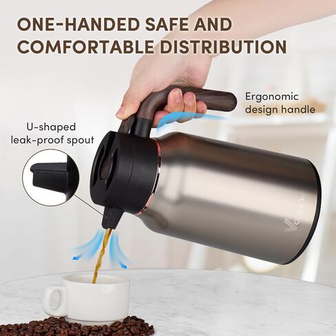 Vondior Coffee Carafe 65oz - 36 Hours Thermal Coffee Thermos- Insulated 304 Stainless Steel Hot Beverage Dispenser - Coffee Carafes For Keeping Hot/Cold Coffee, Tea, Water, Drink Dispenser for Parties in Saudi Arabia