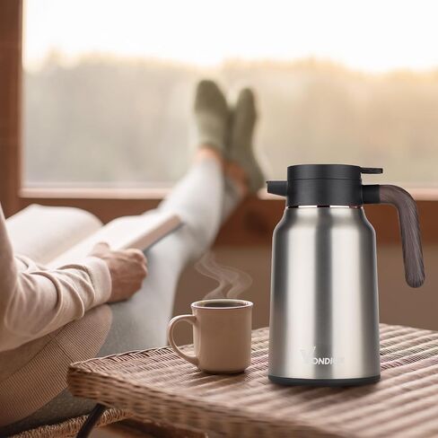 Vondior Coffee Carafe 65oz - 36 Hours Thermal Coffee Thermos- Insulated 304 Stainless Steel Hot Beverage Dispenser - Coffee Carafes For Keeping Hot/Cold Coffee, Tea, Water, Drink Dispenser for Parties in Saudi Arabia