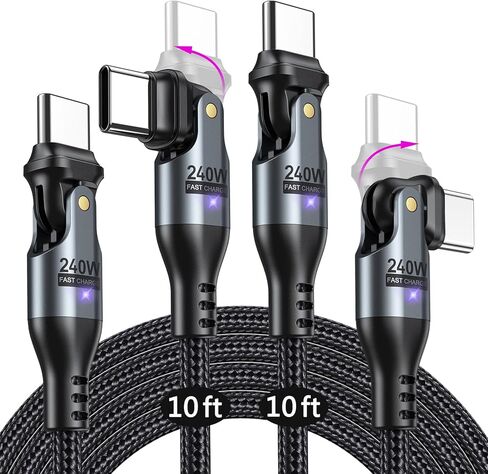 AUFU 240W USB C to USB C Cable 6ft(2 Pack), USBC to USBC Dual Head 180° Rotation/C to C Cable/High Speed USB C Cable/USB C Fast Charging Cable for Phone 15/Ma-Book/Pad Series, Samsung Galaxy Series in Kuwait