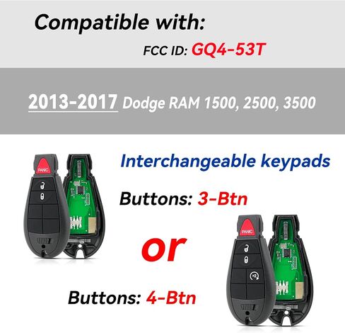 GQ4-53T Car Remote Key Fob Replacement Kit for Dodge RAM 1500 2013 2014 2015 2016 2017 2500 3500 2013-2017 Pickup Truck Keyless Entry Remote with Interchangeable 3 and 4 Button Key Pads in Saudi Arabia