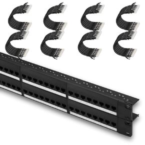 Rapink Patch Panel 48 Port Cat6 Bond with 2 * 24 Pack Patch Cable Cat6 1ft Black