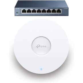 TP-Link Wi-Fi 6 Access Point + 8 Port Gigabit Unmanaged Ethernet Switch | Mesh, Seamless Roaming, WPA3, MU-MIMO | Fanless Plug & Play Internet Splitter | EAP610 + TL-SG108