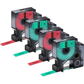 Nineleaf 2 Pack متوافق مع Dymo D1 45017 S0720570 Red و 45019 S0720590 Green 1/2 '' 12mm × 23 قدم التسمية