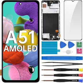 for Samsung Galaxy A51 AMOLED Screen Replacement with Frame OLED Display Touch Digitizer Full Assembly Fix Glass with Repair Tools Kit SM-A515F (A515F A515FN/DS A515U)