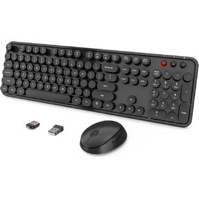 Wireless Keyboard and Mouse Combo, MOFII 104 Keys Full-Size Retro Round Keys Typewriter Keyboards Ergonomic Keyboards and Mouse Wireless for Windows, PC, Laptop, Desktop Black