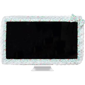 24-inch Cute Lace Fabric Monitor Cover with Elastic Pen Pocket & Bow-knot Design, Dust Protector for Computer/TV/LCD Screens- Green