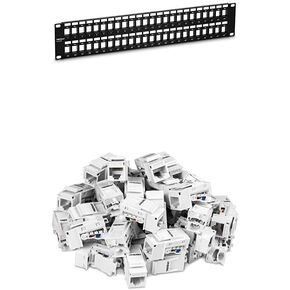 TRENDnet Bundle 48-Port Blank Keystone 2U HD Patch Panel TC-KP48 Cat6 RJ45 White Keystone Jack 50-Pack Bundle TC-K50C6