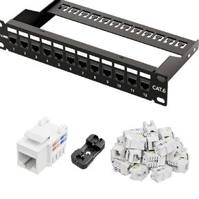 iwillink 12 Port RJ45 Through Coupler Cat6 Patch Panel with Back Bar and Keystone Jack RJ45 Keystone Jack 25-Pack