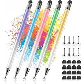 Stylus (5 Pcs)+16 Rubber Tips+8 Transparent Disc Trips,2-in-1 Stylus Pen for Touch Screen,High Precision and Sensitivity,Suitable for iPhone/ipad/Android Tablets,Compatible with All Touch Screens