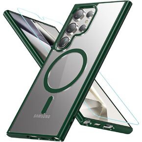 Hensinple Magnetic for Samsung Galaxy S24 Ultra Case [Compatible with MagSafe], Shockproof Military Grade with Screen Protector, Transparent Back Slim Bumper Cover Phone Case Samsung S24 Ultra -Black