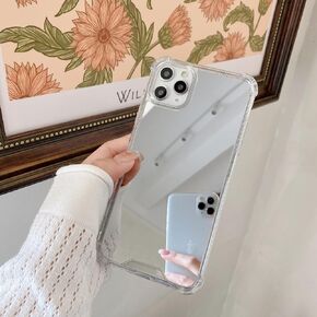 Designed for iPhone 12 Pro Max Case, Mirror Case for Girls Woman [Four Corner Guard Shockproof]Hard Back Soft Bumper Protective Cover Makeup Touch up Back Camera Selfies 6.7in"2020 (Mirror12PX)