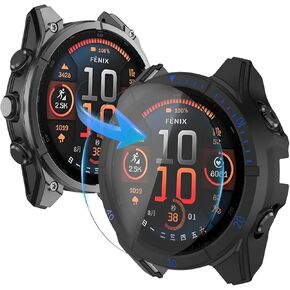 OVERSTEP Case Cover for Garmin Fenix 8 51mm Solar – Waterproof, Anti-Scratch TPU Bumper with Built-in HD Tempered Glass Screen Protector, Smart Watch Accessories